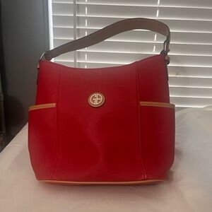 Stylish Red and Tan Shoulder Bag